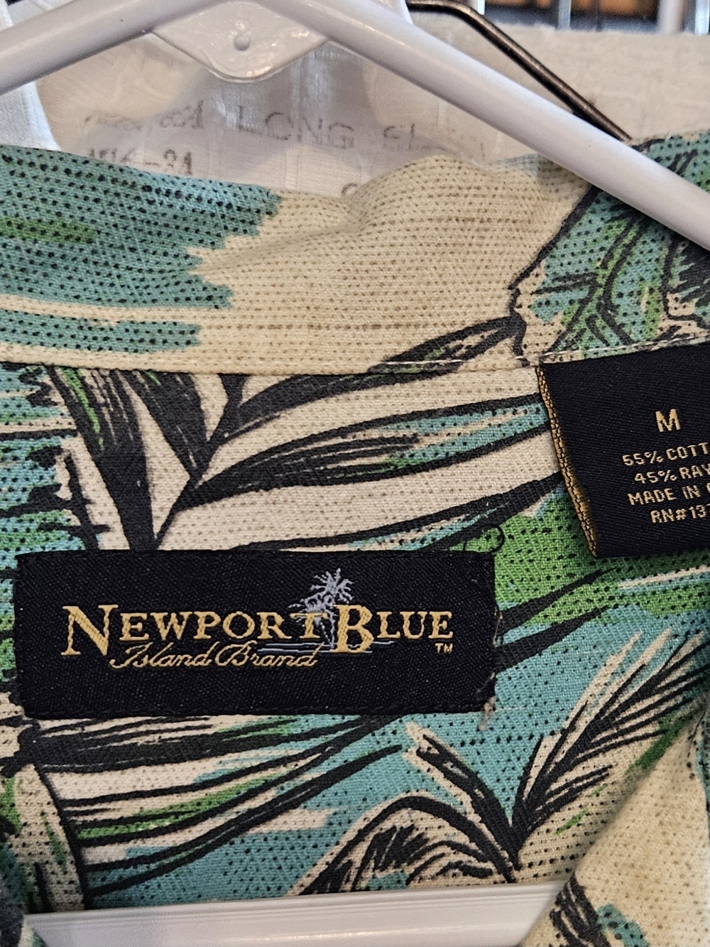 Newport Blue Men’s Casual Button-Down Shirt - Teal & Cream Tropical